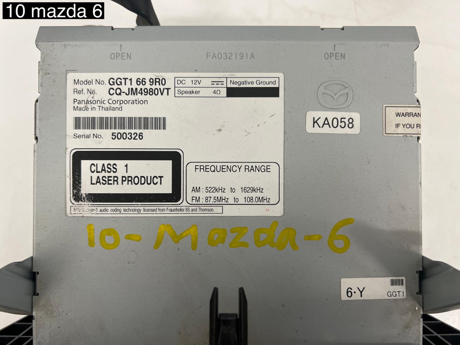 2010 Mazda 6 Radio/Cd/Dvd/Sat/Tv View Auto part Radio/Cd/Dvd/Sat/Tv Mazda 6 2010