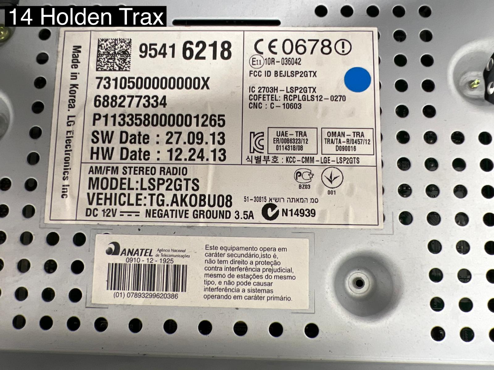 View Auto part Radio/Cd/Dvd/Sat/Tv Holden Trax 2014